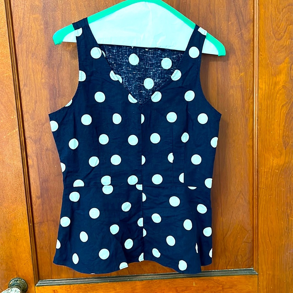 J. Crew Polka Dot Peplum Top Navy Blue